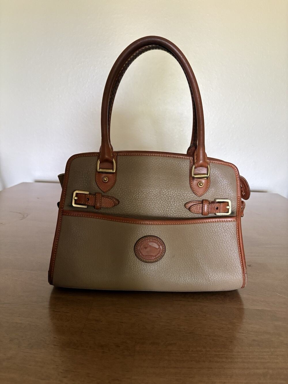 Vintage Dooney and Bourke All Weather Leather Taupe Top Handle Satchel USA Made